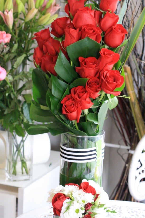 Contemporary red rose arrangement